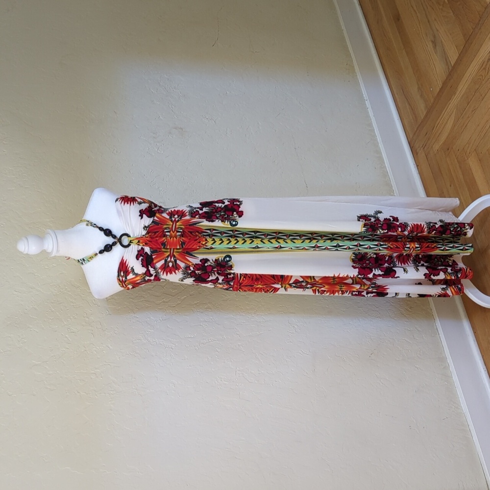 Shoreline White Red Floral Halter Bandeau Style Maxi Dress Size L/XL